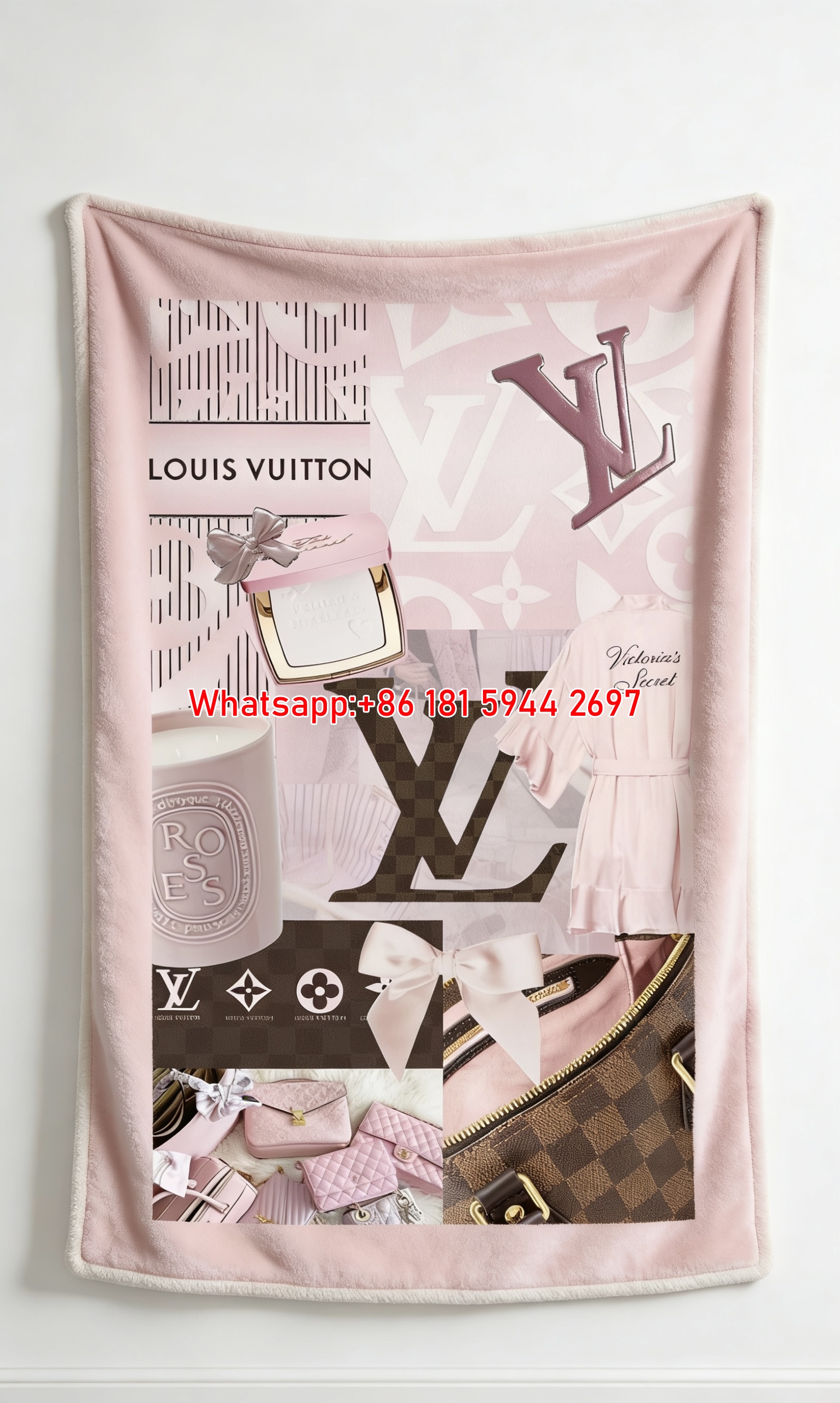 Cozy Pink Monogram Flannel Throw Blanket 402